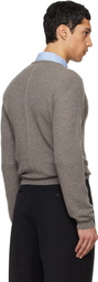TONYWACK Taupe Superfine Wool Commando V-Neck Knit Sweater