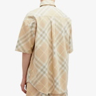 Burberry Men's EKD Logo Short Sleeve Check Shirt in Flax Check