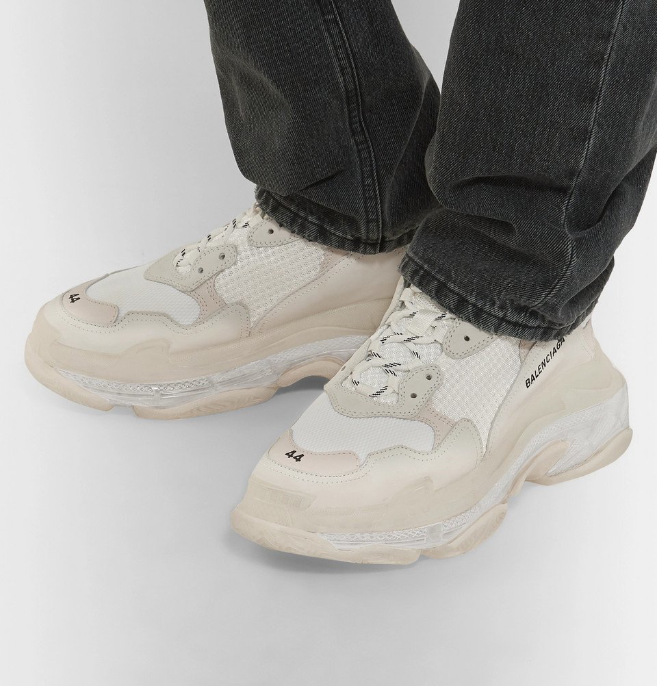 Balenciaga - Men - Triple S Clear Sole Mesh and Leather Sneakers White - EU 43