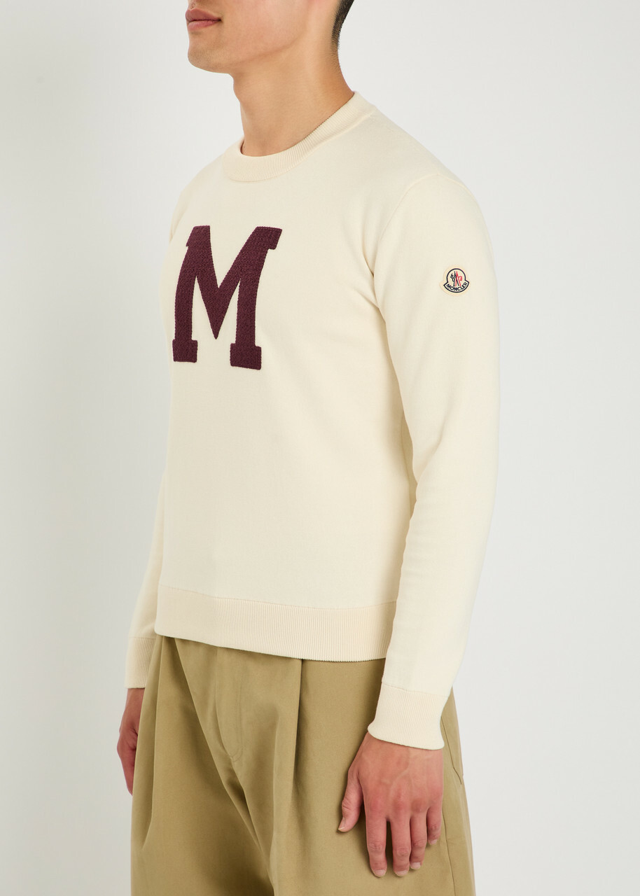 Moncler Logo-embroidered Cotton-blend Jumper Cream