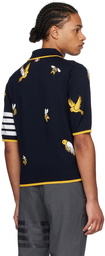 Thom Browne Navy Birds & Bees 4-Bar Polo