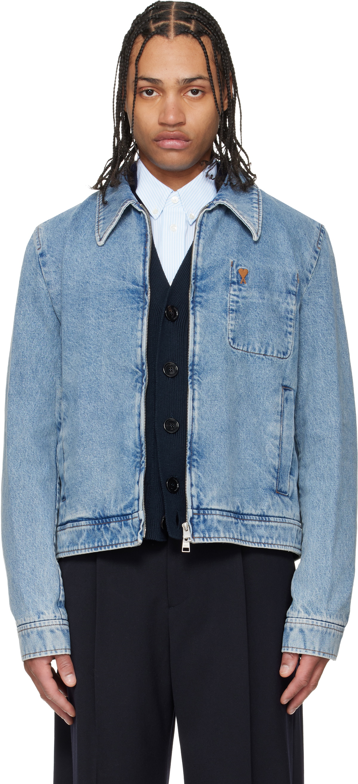 AMI Paris Blue Cotton Contrasted 'Ami De Coeur' Denim Jacket