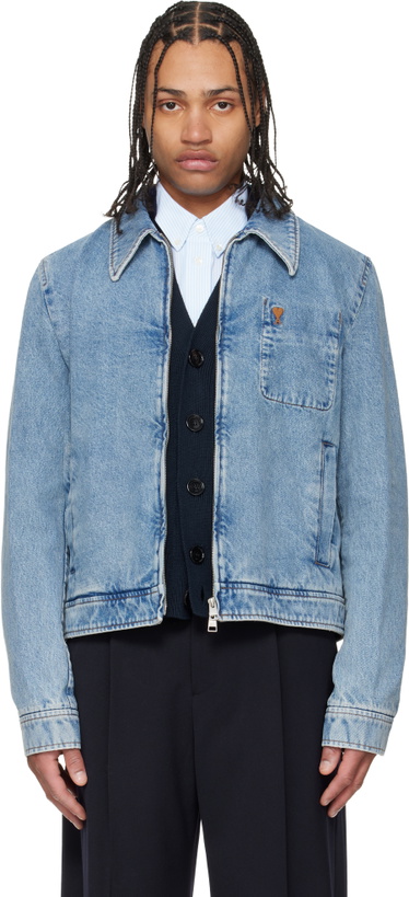 Photo: AMI Paris Blue Cotton Contrasted 'Ami De Coeur' Denim Jacket