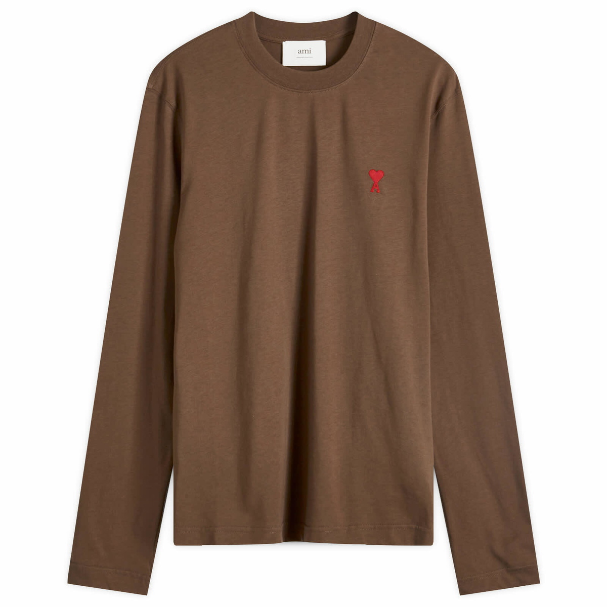 AMI Paris Men's Small A Heart Long Sleeve T-Shirt in Dark Coffee