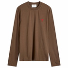 AMI Paris Men's Small A Heart Long Sleeve T-Shirt in Dark Coffee