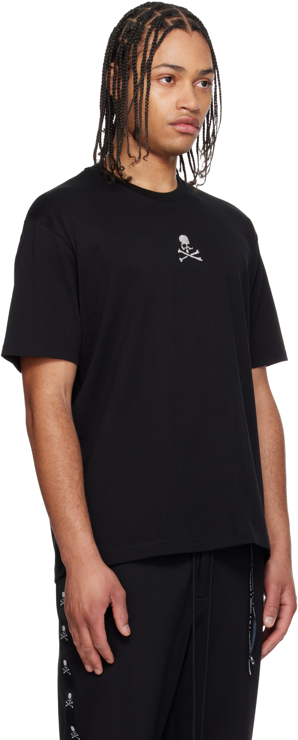 mastermind JAPAN Black Glass Beaded Loopwheel T-shirt