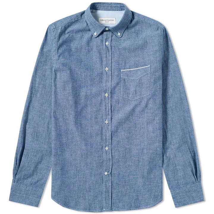 Photo: Officine Generale Button Down Japanese Selvedge Chambray Shirt Blue