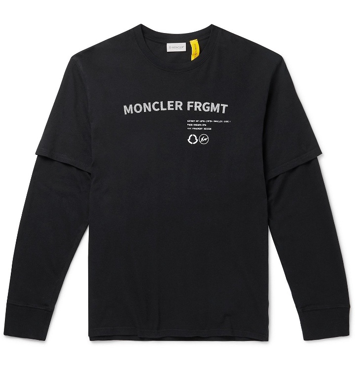 Photo: Moncler Genius - 7 Moncler Fragment Hiroshi Fujiwara Layered Printed Cotton-Jersey T-Shirt - Black