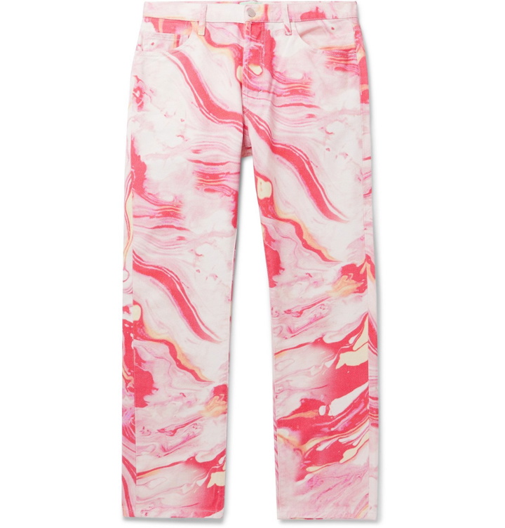 Photo: Aries - Lilly Marble-Print Denim Jeans - Pink
