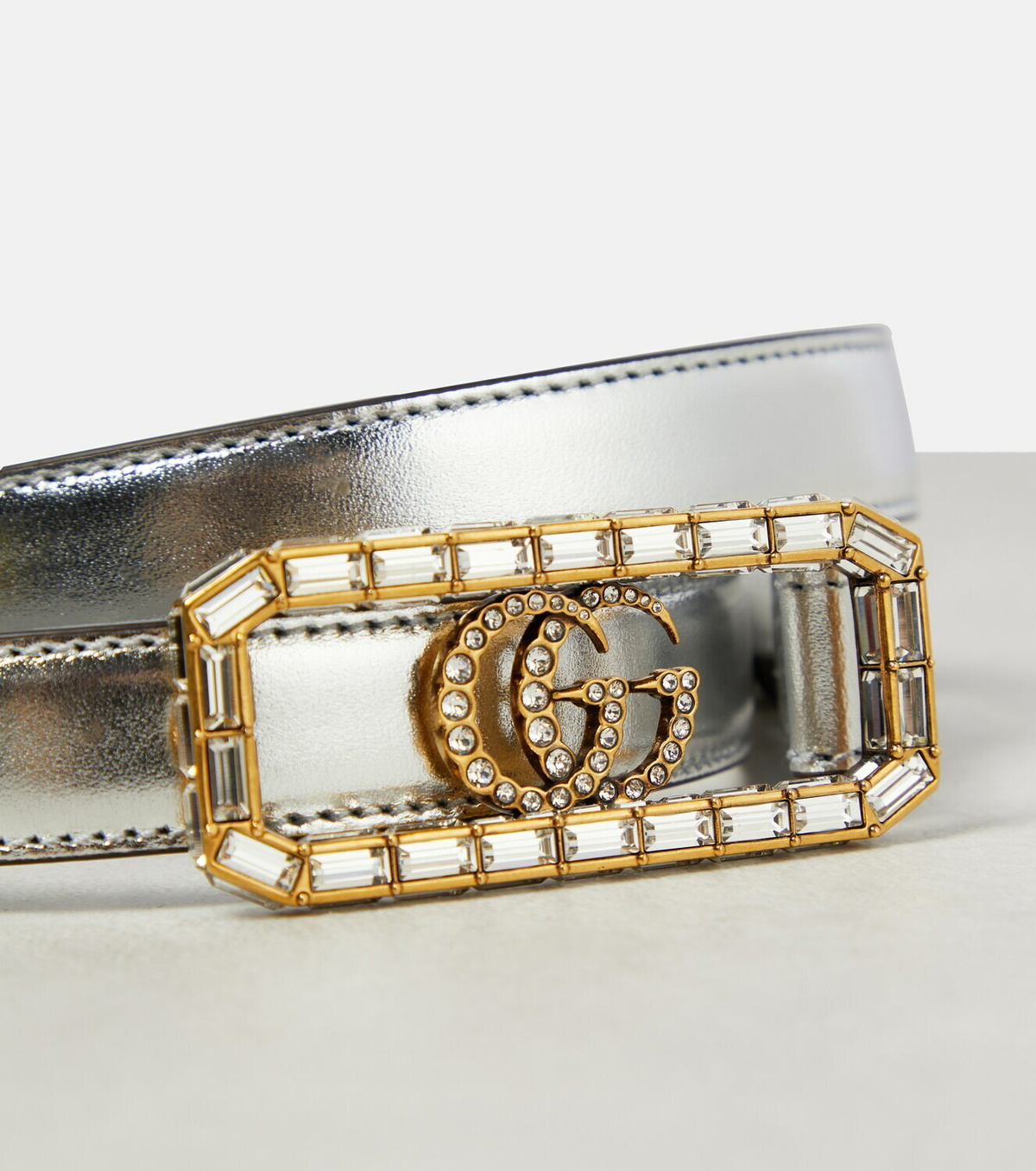 Gucci Double G metallic leather belt