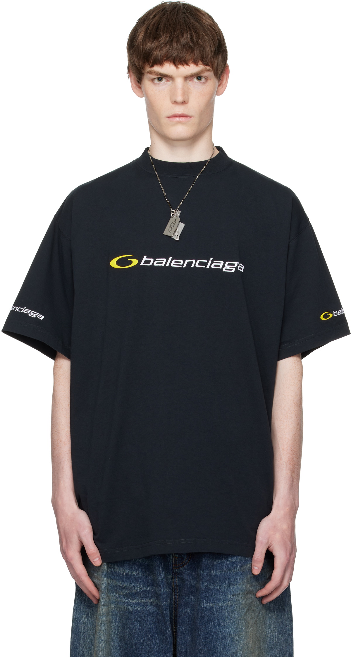 Balenciaga Men's Flame Short Sleeve T Shirt in Washed Out
