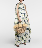 Oscar de la Renta Floral crochet straw basket bag