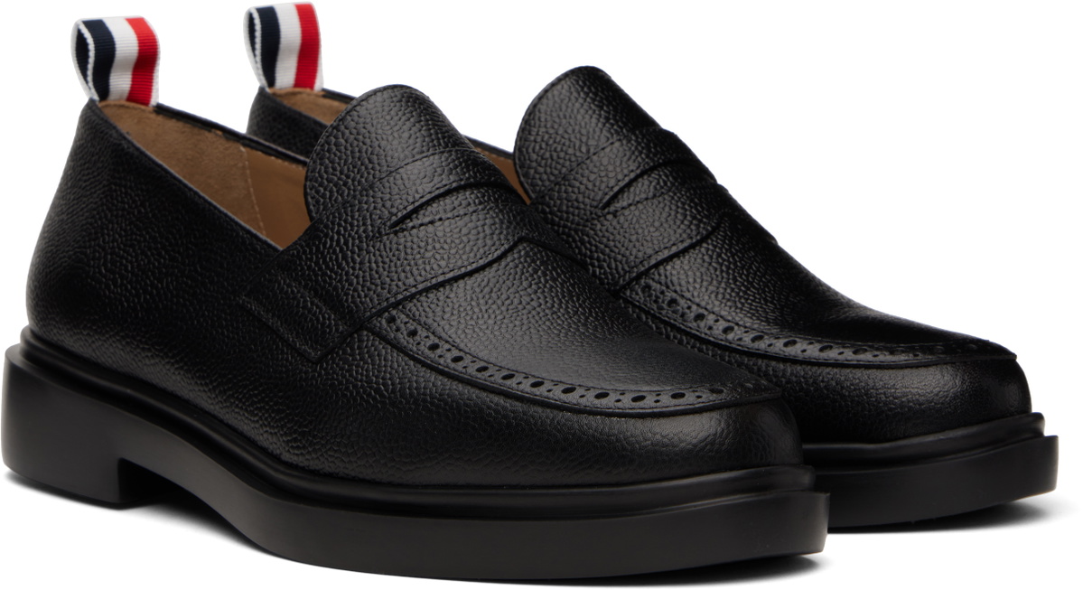Thom Browne Black Pebble Grain Penny Loafers