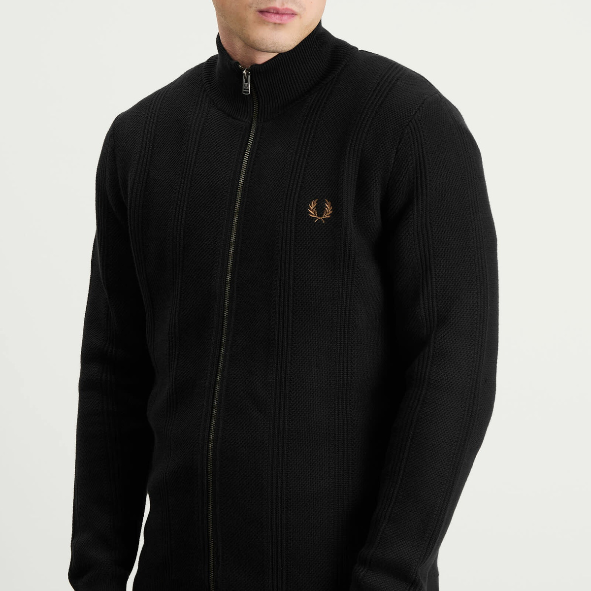 Fred Perry Men's Textured Zip Through Cardigan in Black