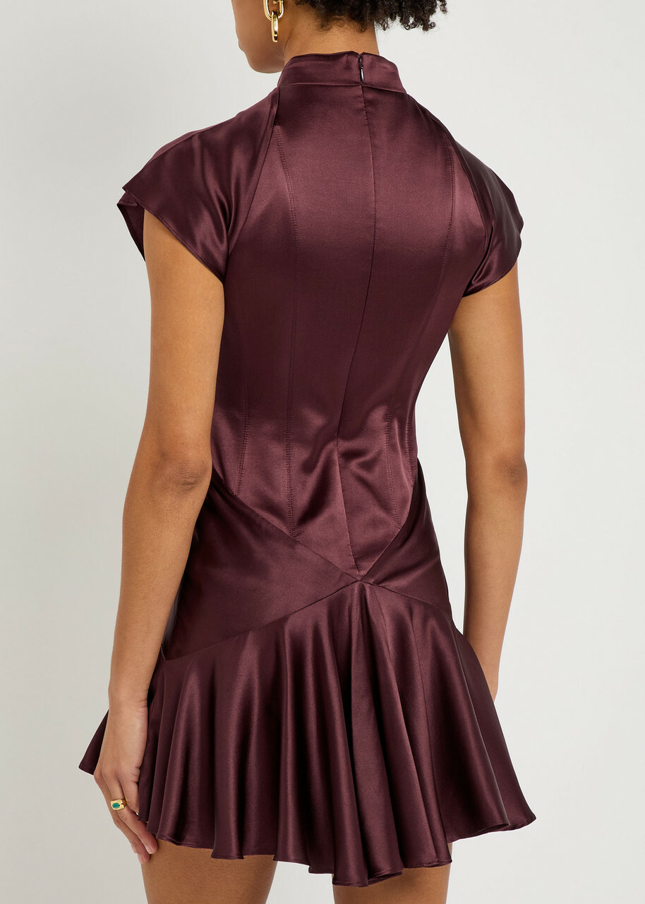 DE LA Vali Alizee Panelled Silk-blend Mini Dress Burgundy