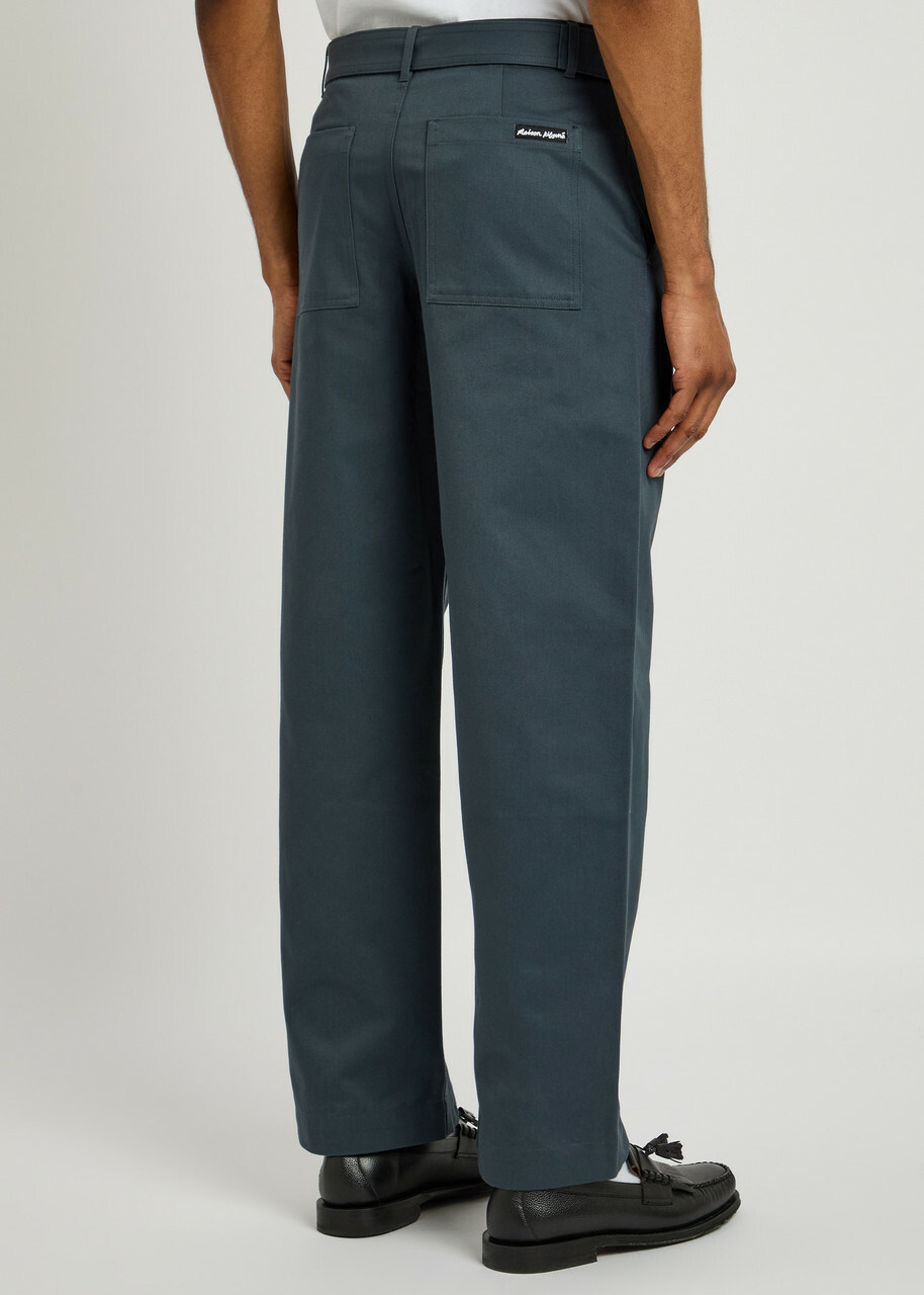 Maison Kitsuné Belted Cotton Trousers Grey