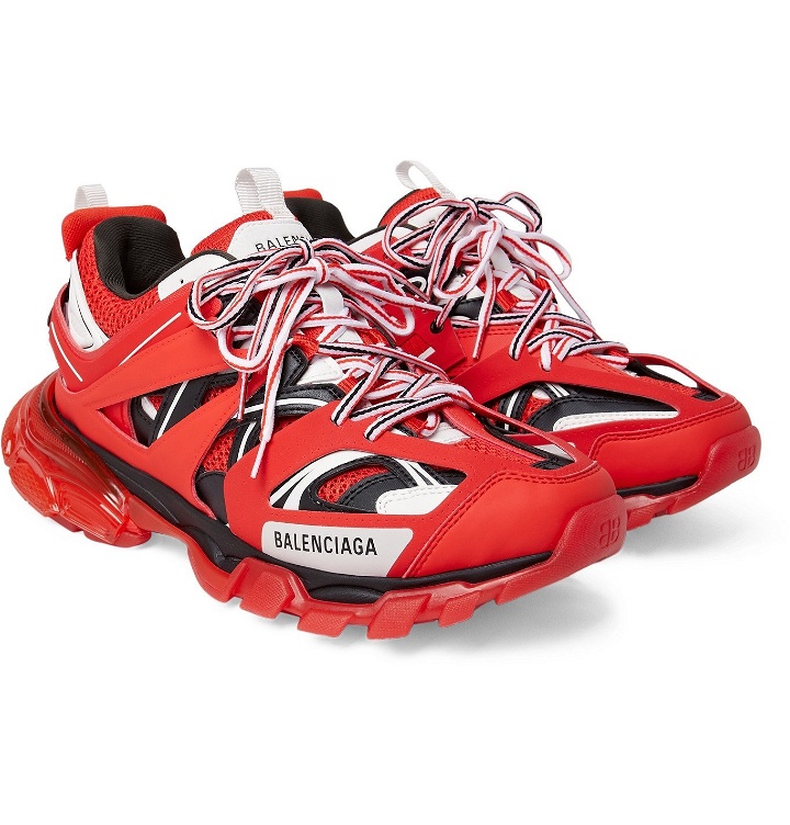 Photo: BALENCIAGA - Track Nylon, Mesh and Rubber Sneakers - Red
