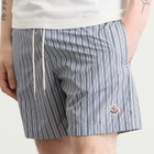 Moncler Men's Stripe Swimshorts in White Blue