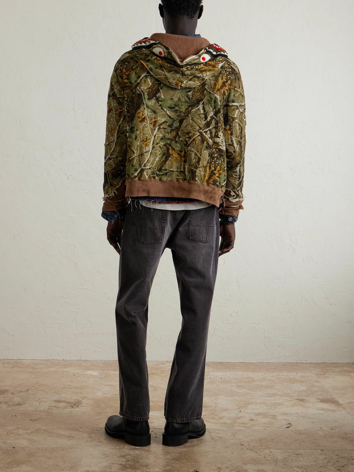 SAINT MXXXXXX - BAPE Shark Camouflage-Print Cotton-Jersey Zip-Up Hoodie - Green