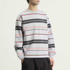 BEAMS Men's Multi Stripe Long Sleeve T-Shirt in Light Grey