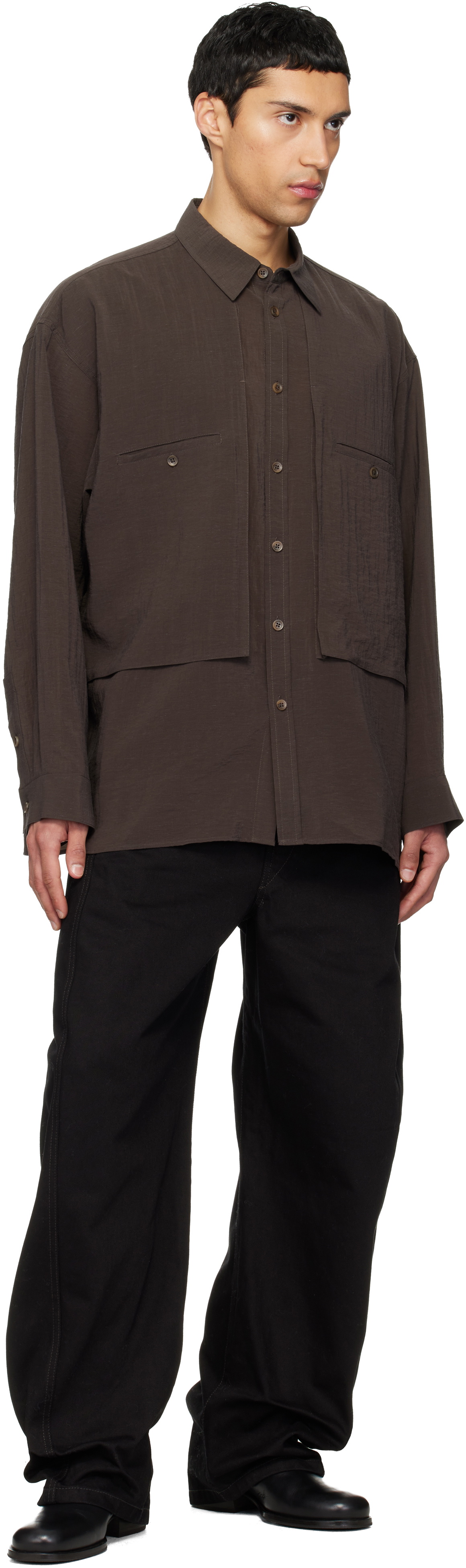 LE17SEPTEMBRE Brown Oversized Cargo Pocket Shirt