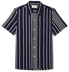 Mr P. - Camp-Collar Striped Twill Shirt - Blue