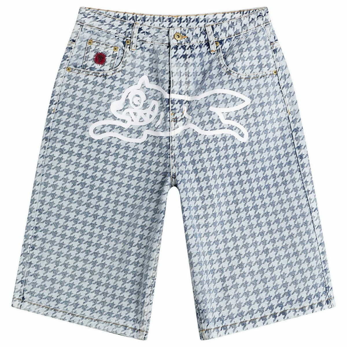 ICECREAM Women's Houndstooth Running Dog Jorts in Light Blue