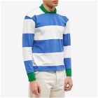 Drake's Men's Long Sleeve Block Stripe Hiking T-Shirt in Blue/White