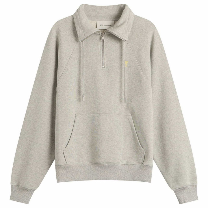 Photo: AMI Paris Men's ADC Zip Up Sweatshirt in Gris Chine Clair