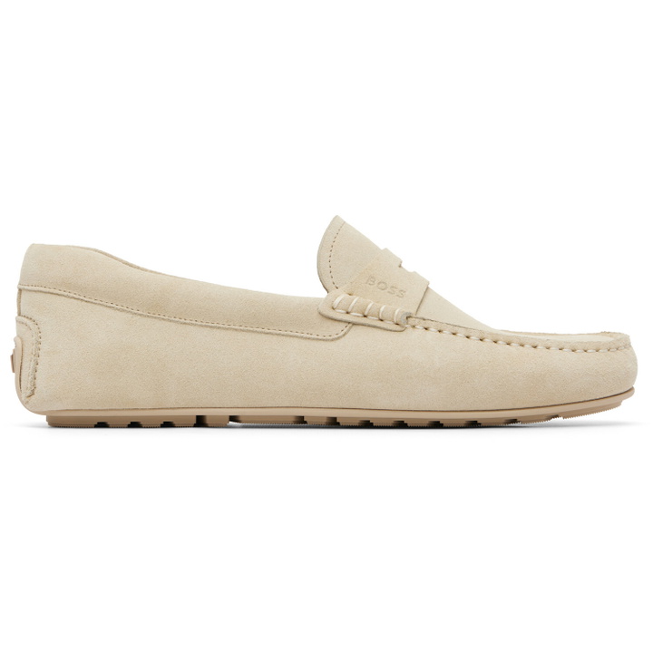 Photo: BOSS Off-White Penny-Trim Suede Loafers