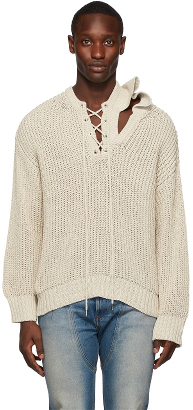 Photo: Y/Project Beige Double Collar Laced Sweater