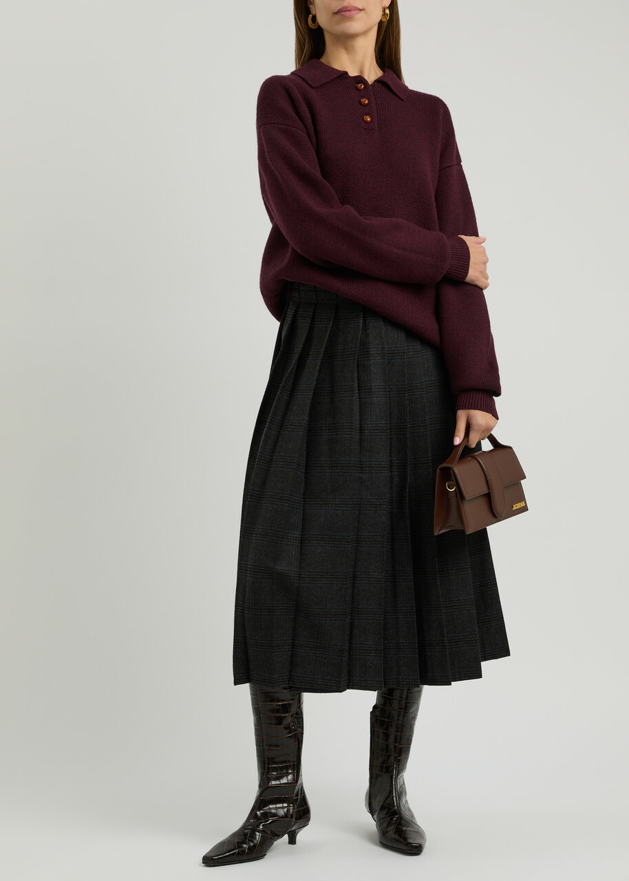 Remain BY Birger Christensen Pleated Wool-blend Midi Wrap Skirt Grey