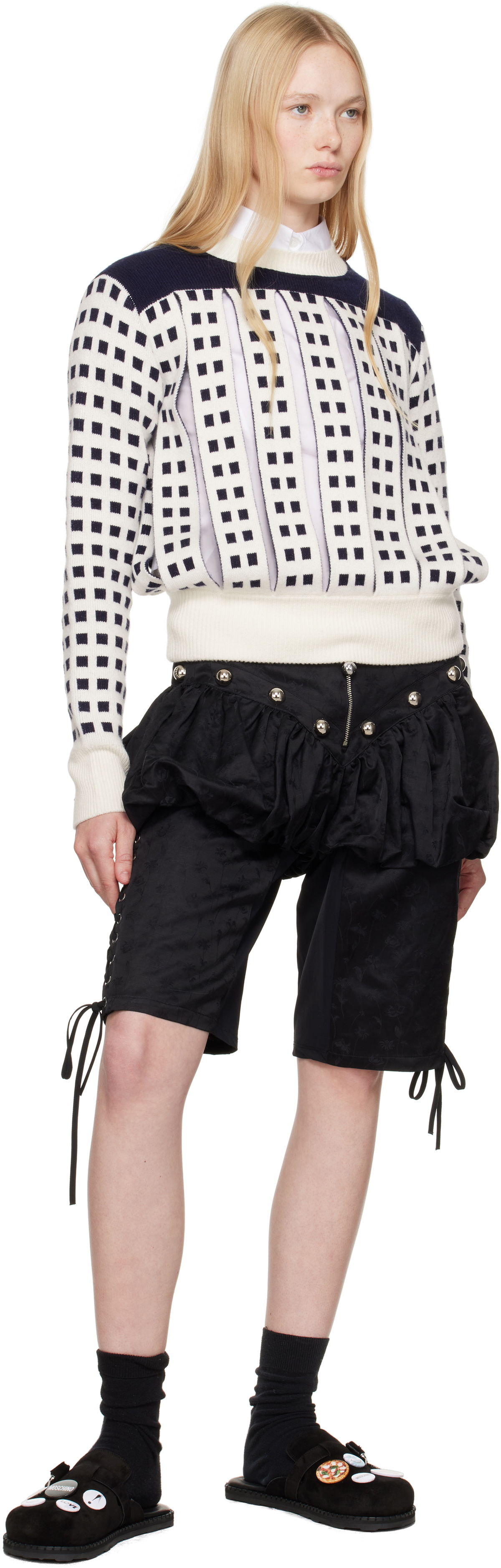 Moschino Black Cow Suede Sporty Mules