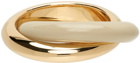 Bottega Veneta Silver & Beige Enamel Interlocked Ring