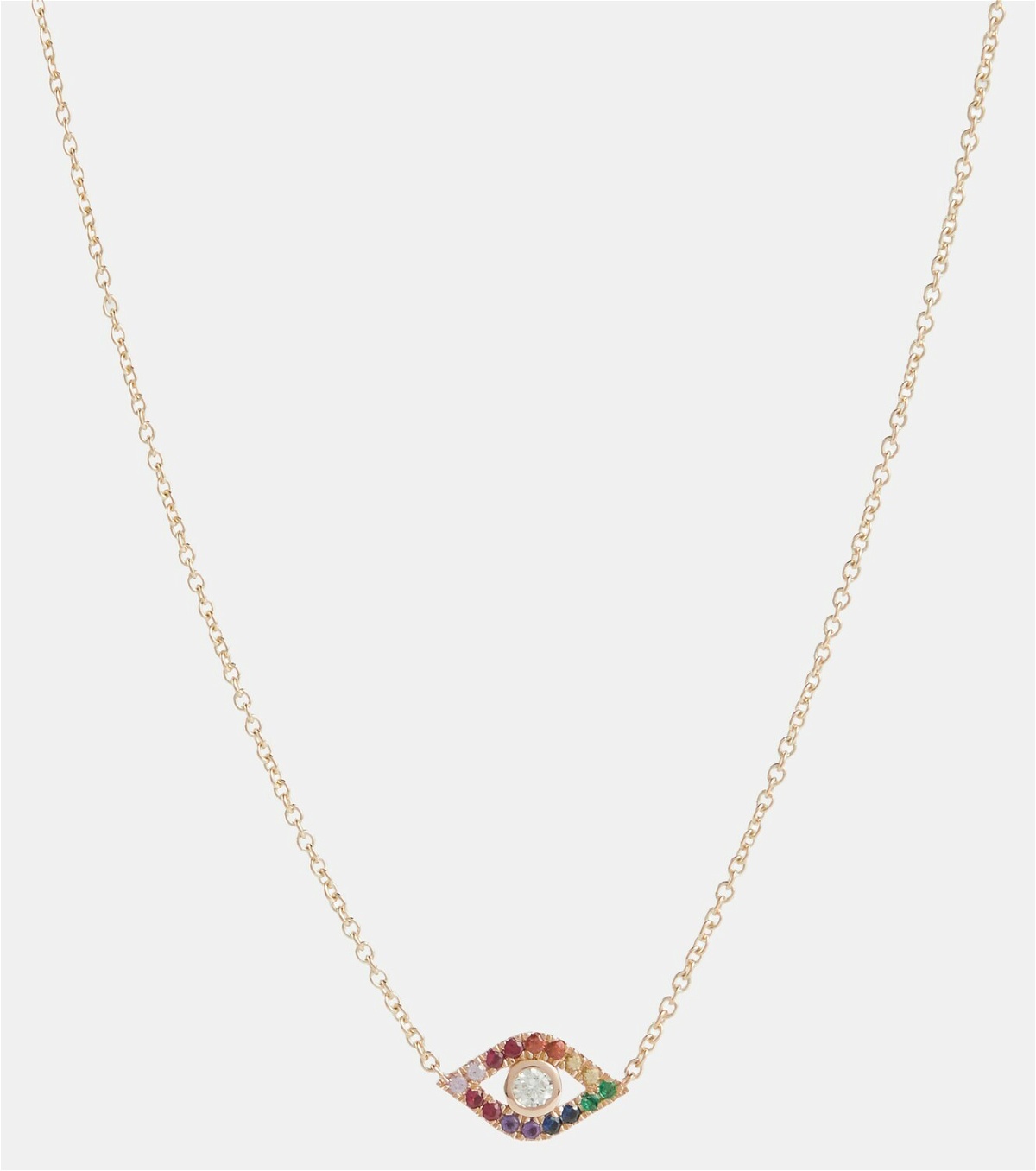 Sydney Evan Rainbow Bezel Evil Eye 14kt gold necklace with diamond