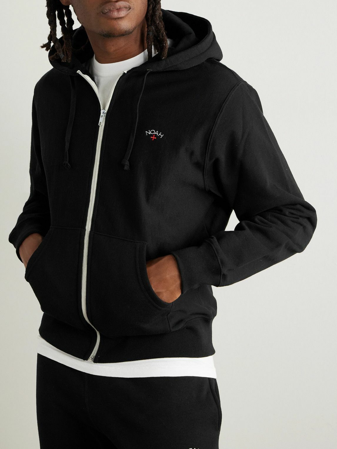 Noah - Logo-Embroidered Cotton-Jersey Zip-Up Hoodie - Black