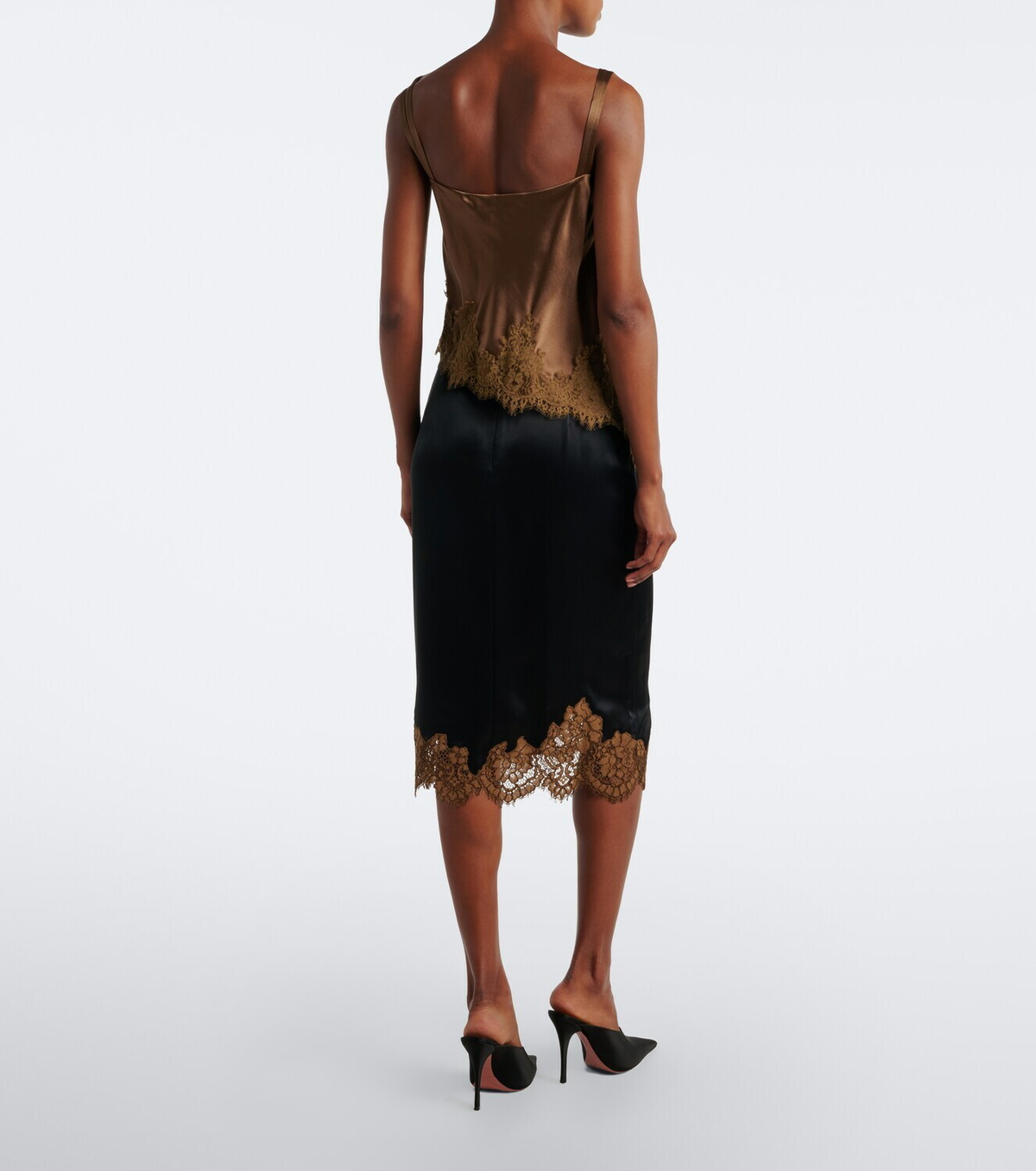 Dorothee Schumacher Shiny Statement lace-trimmed satin midi skirt