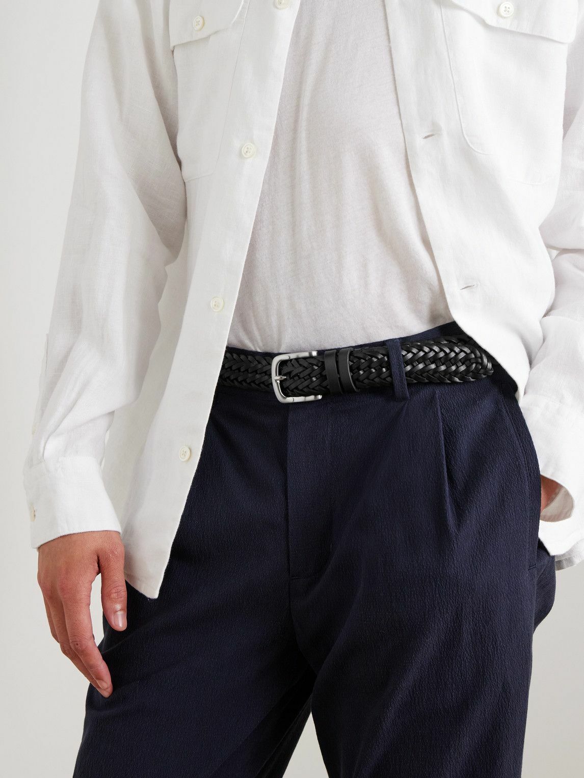 Mr P. - 3cm Woven Leather Belt - Black