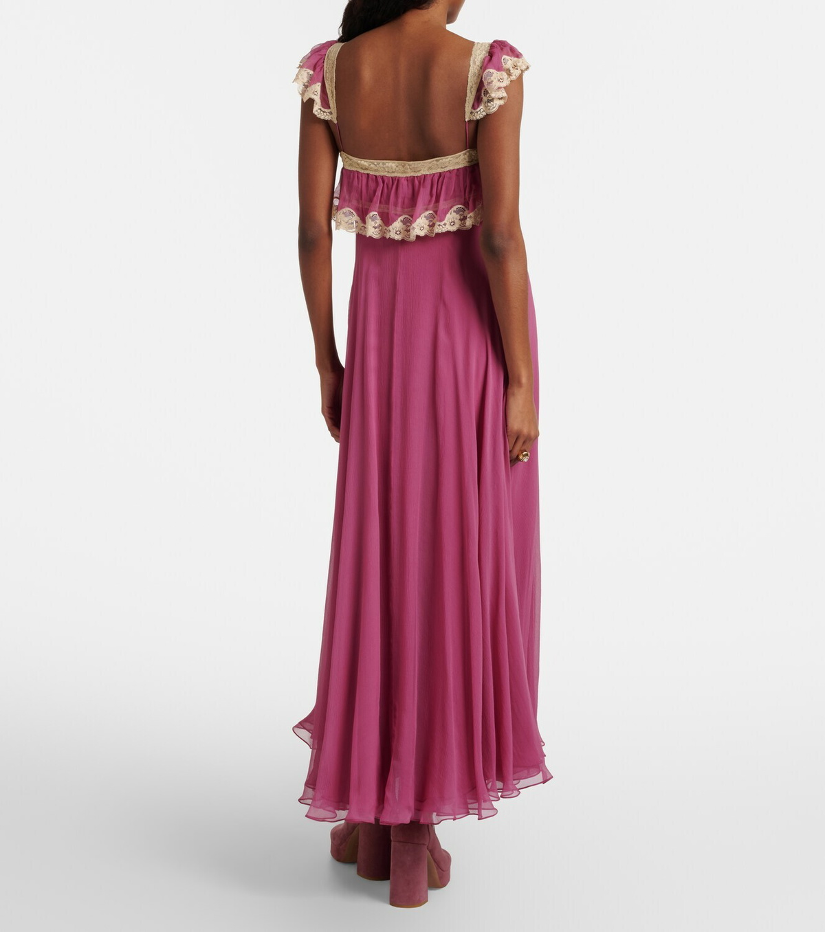 Chloé Lace-trimmed silk muslin maxi dress