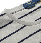 POLO RALPH LAUREN - Slim-Fit Logo-Embroidered Striped Melangé Interlock Cotton T-Shirt - Gray