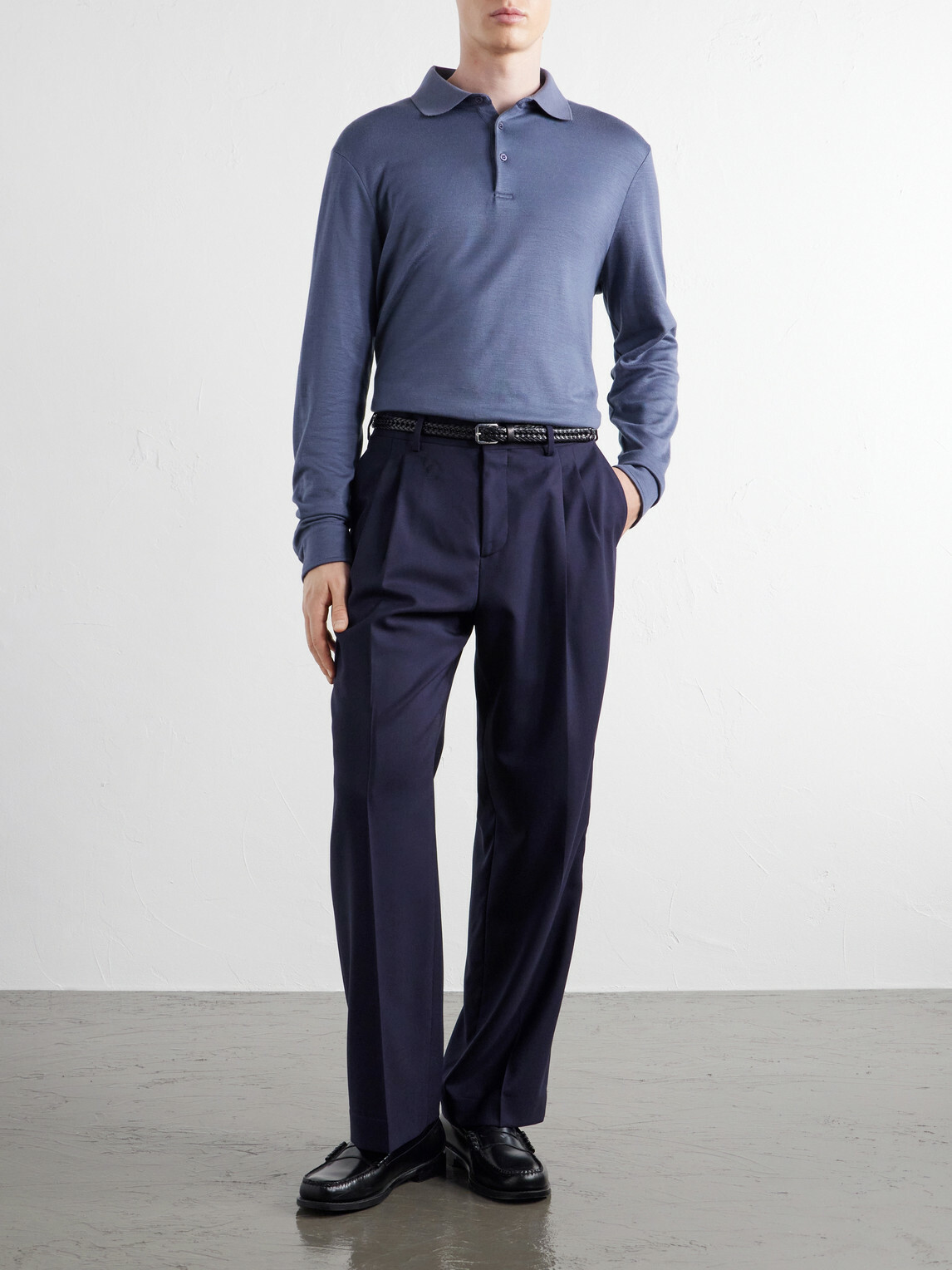 Mr P. - Wide-Leg Pleated Wool Suit Trousers - Blue