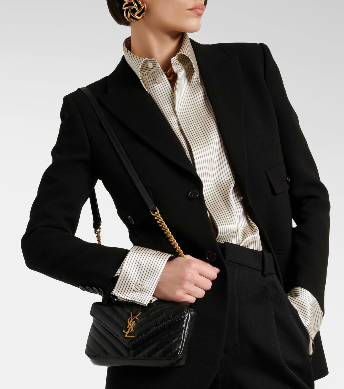 Saint Laurent College Mini metalassé leather shoulder bag