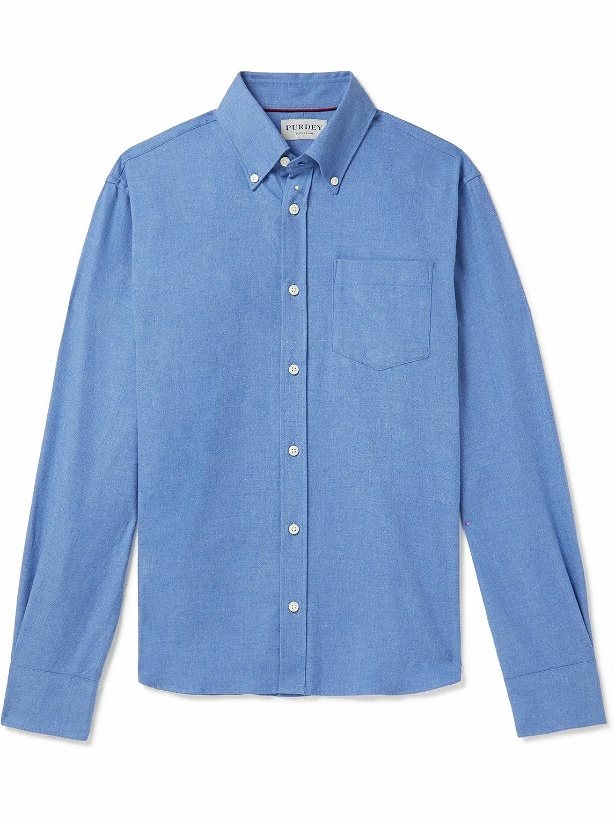 Photo: Purdey - Button-Down Collar Garment-Dyed Brushed Cotton-Flannel Shirt - Blue