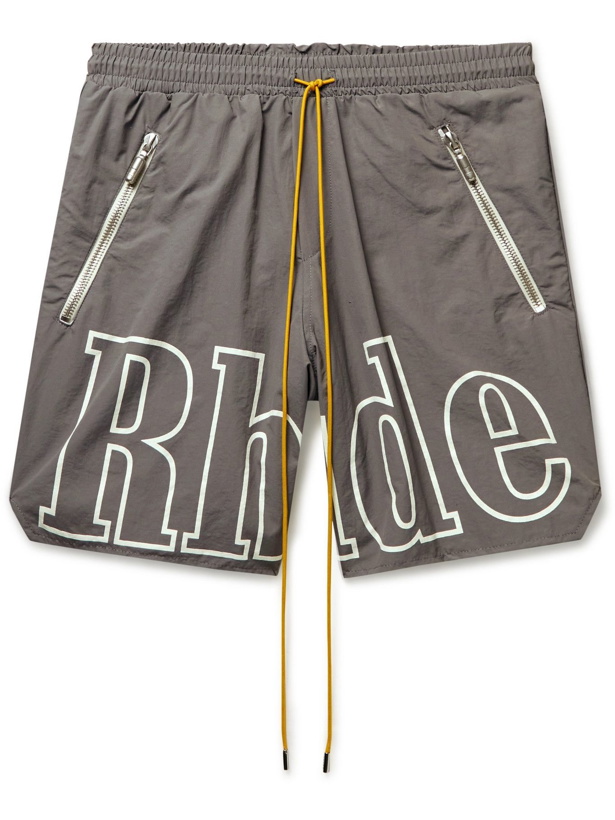 Photo: Rhude - Logo-Print Shell Drawstring Shorts - Gray