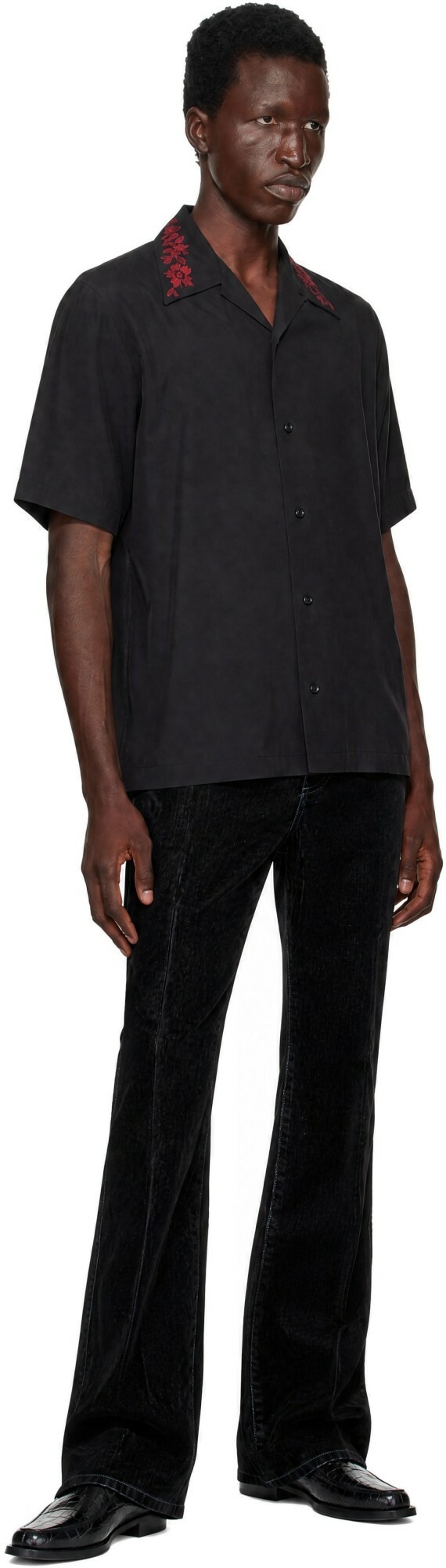 AMIRI Black Regular Fit Floral Collar Shirt