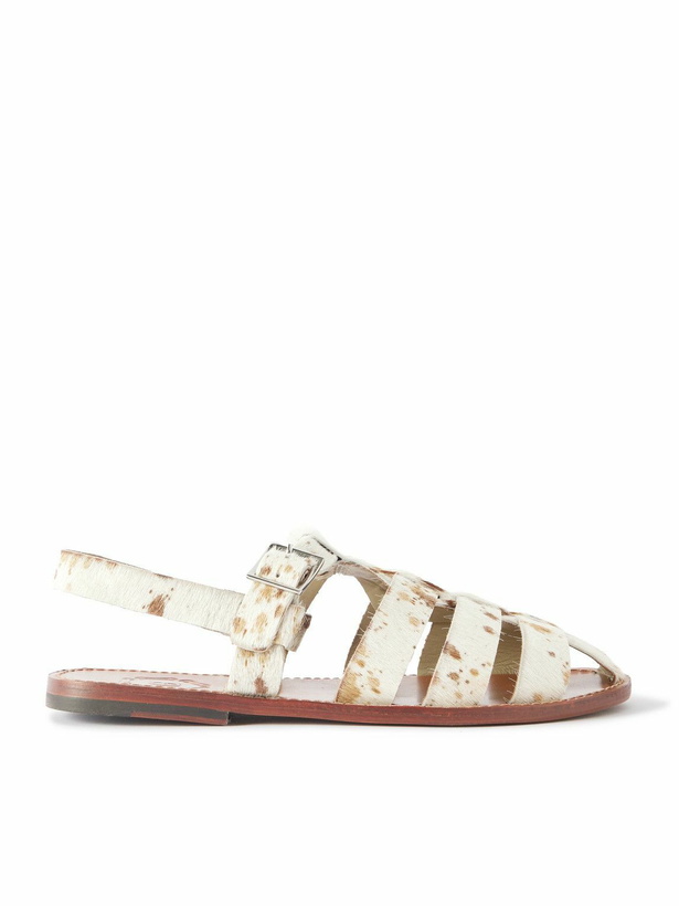 Photo: Grenson - Quincy Cow-Print Calf Hair Fisherman Sandals - White