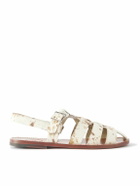 Grenson - Quincy Cow-Print Calf Hair Fisherman Sandals - White