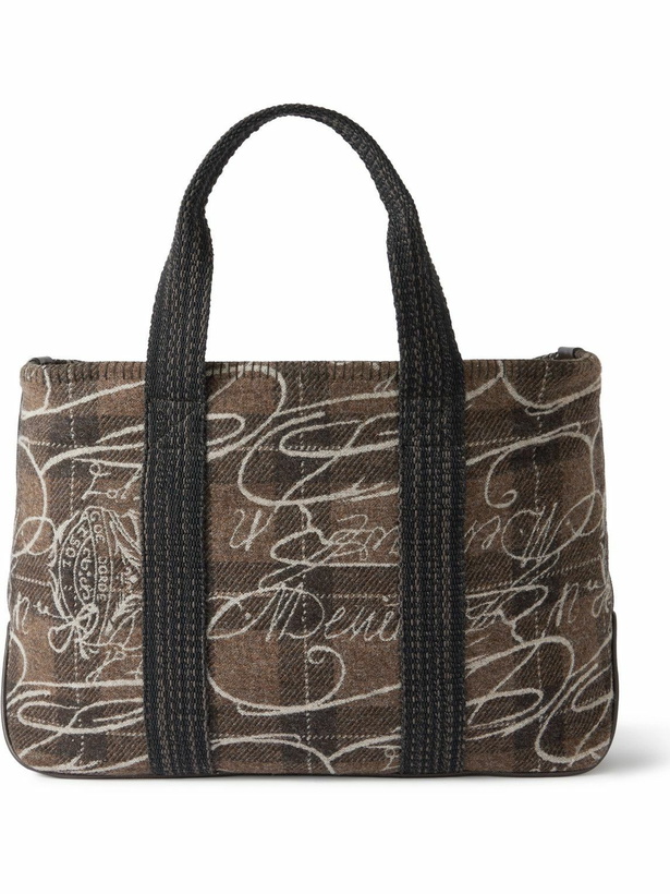 Photo: Berluti - Leather-Trimmed Scritto Checked Jacquard Tote Bag