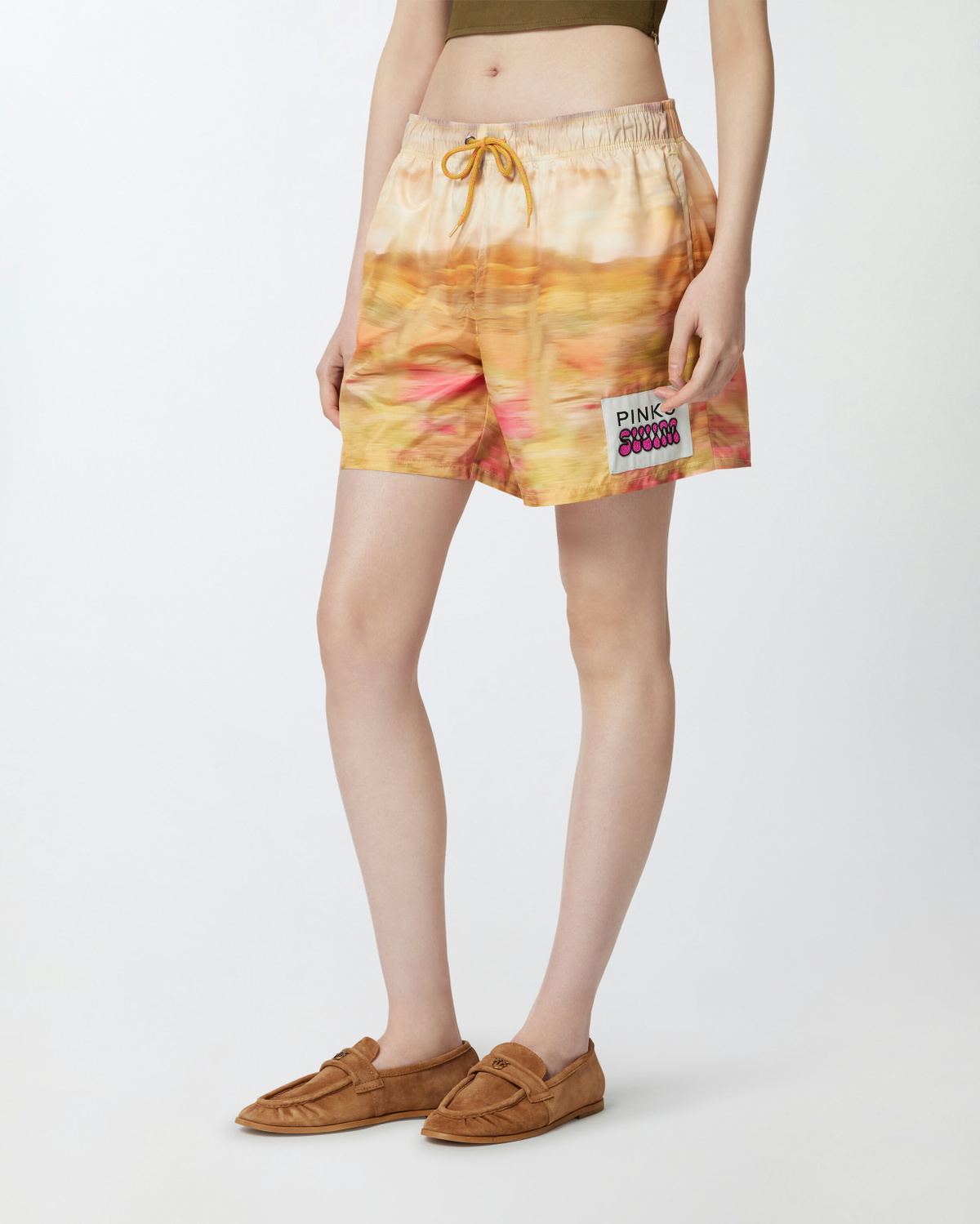 Pinko Printed Technical Shorts With Label Multi. Beige/Pink
