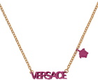 Versace Gold & Burgundy Logo Charm Necklace